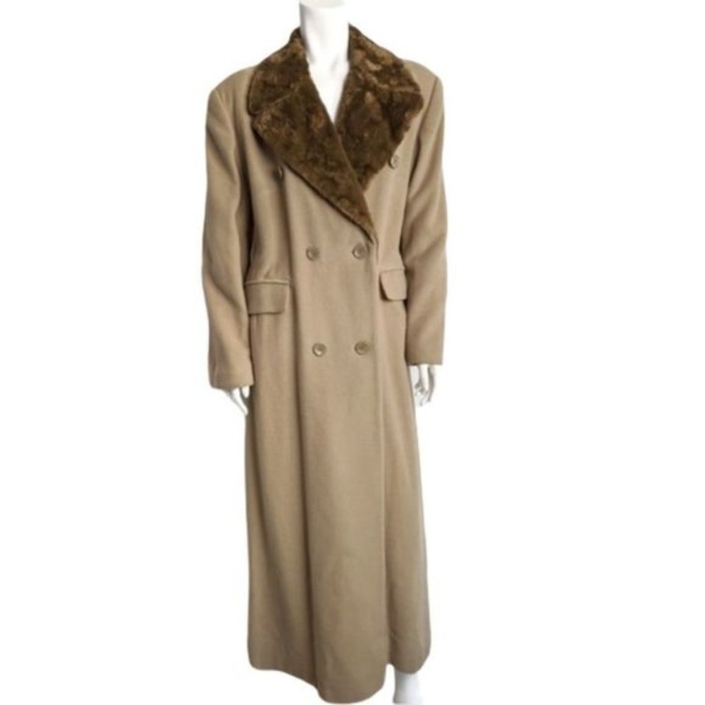 Vintage wool angora and cashmere fur collar tan coat